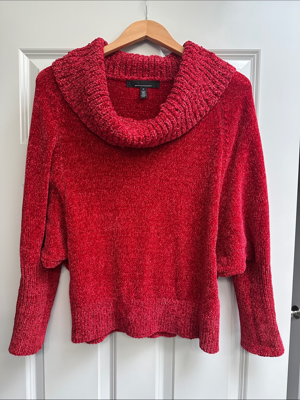White House Black Market Red Chenille Cowl-Neck Sweater